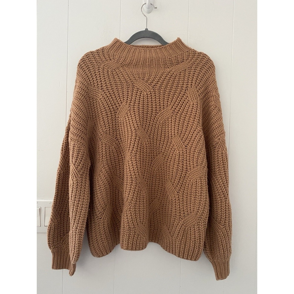 Listicle Camel Cable Knit Mock Neck Sweater Size Small Chunky Boho Pullover